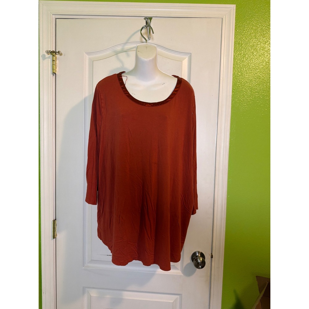 Joan Vass New York Woman Burnt Orange Satin Trim Tunic Top Plus Size 3X
